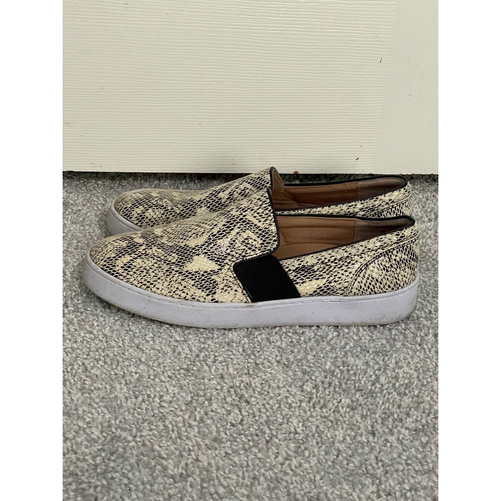 Vionic Demetra Snakeskin Slip On Sneakers Cream Black Leather Womens 9 Orthotic